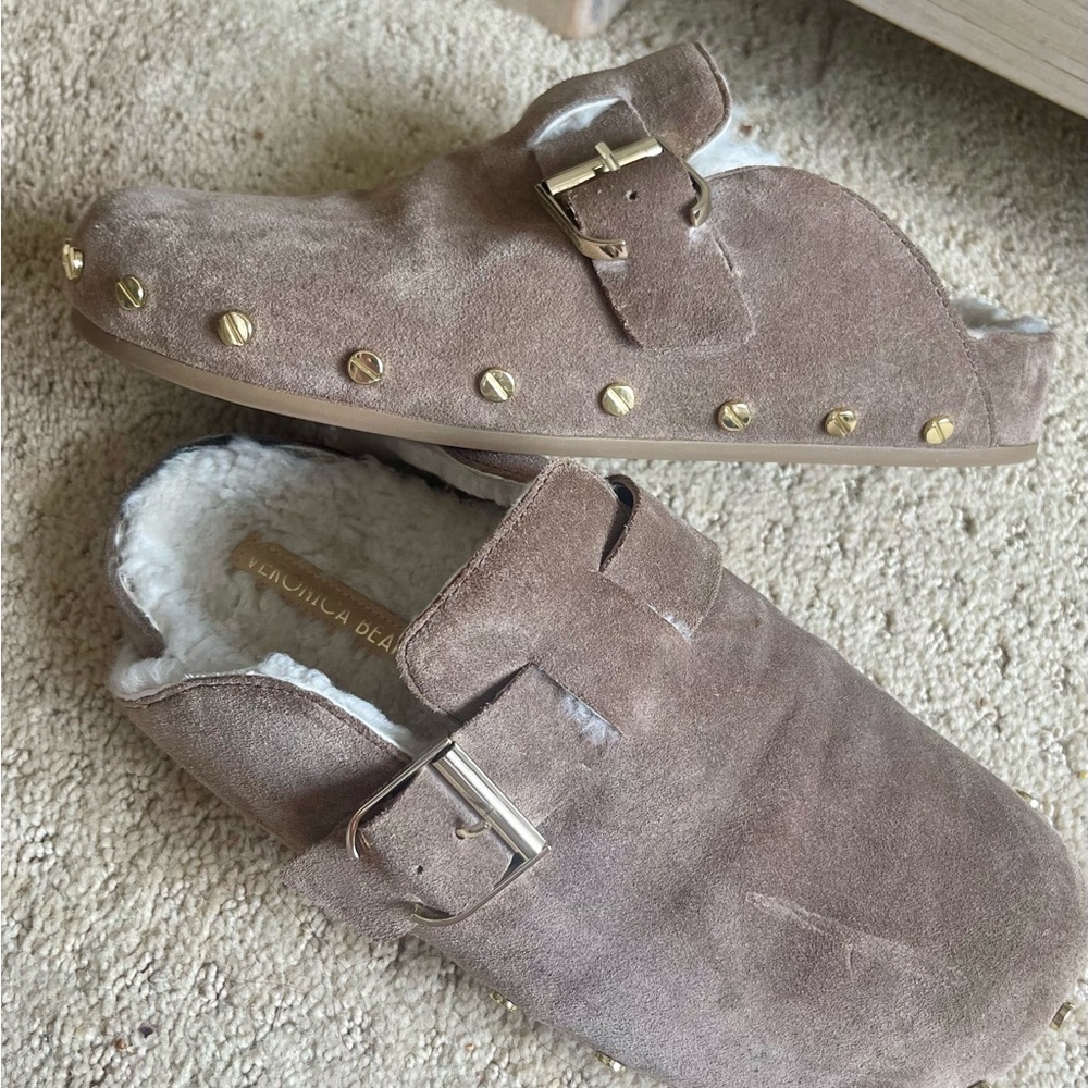 Veronica Beard  size 7 Suede Mules with Gold Studs